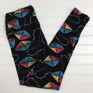 🪁 NWT LulaRoe OS Leggings Kites Black Blue Pink Pattern One Size New LLR HTF